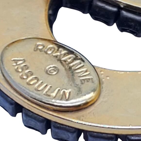 Designer Clip Earrings Roxanne Assoulin Infinity Knot Black Gold Brown Crystal - Picture 6 of 10